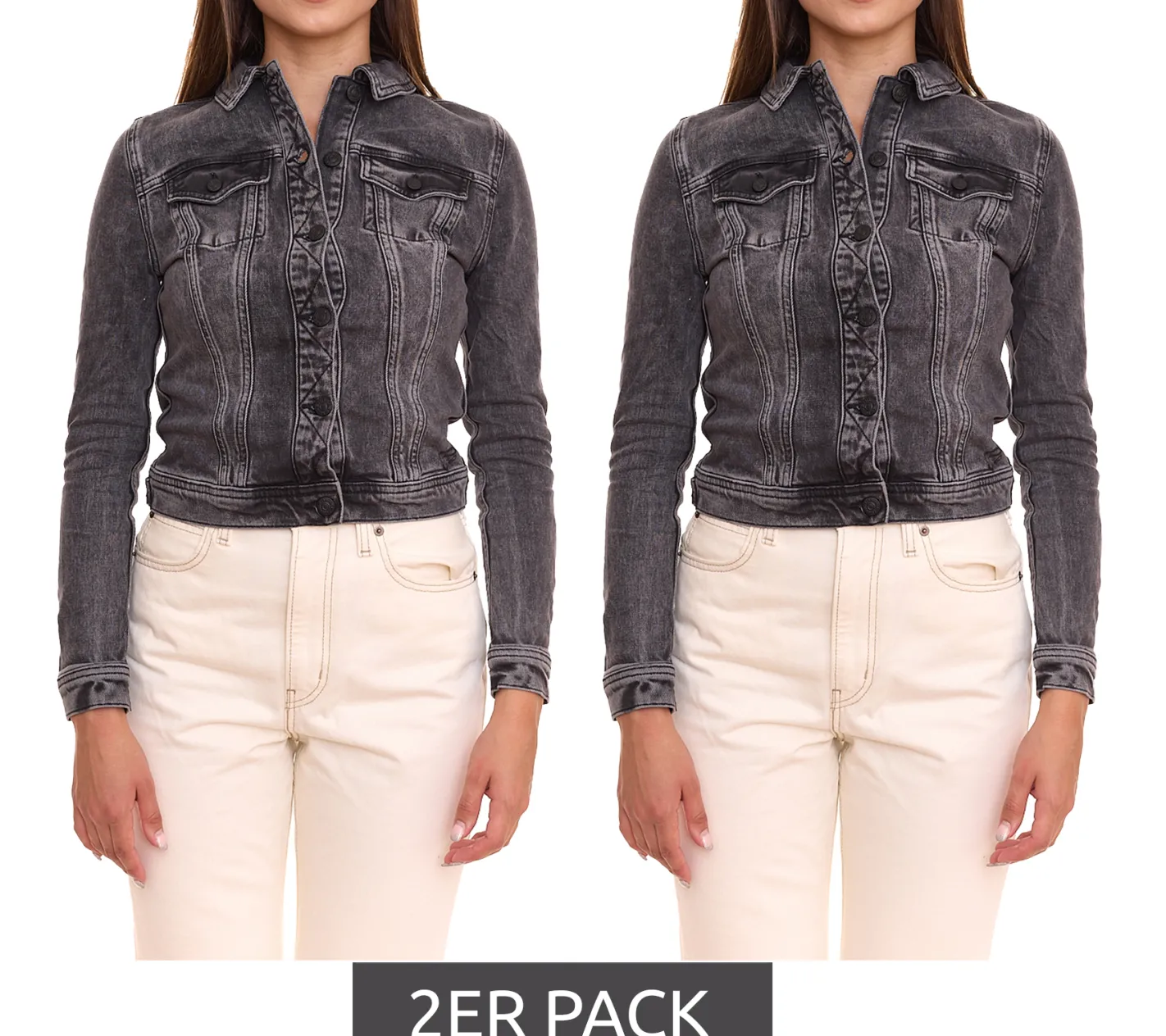 Mäntel & Jacken*GANG JEANS 2er Sparpack Damen Denim-Jacke Jeans-Jacke im Washed Look 68113848 Grau/Schwarz