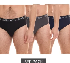 Unterwäsche|Boxershorts*Kappa 6er Sparpack Herren Slip mit Baumwoll-Stretch Unterwäsche mit Logobund Unterhose 711167 Schwarz, Blau oder Grau