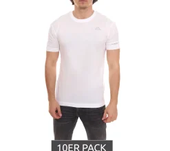 T-Shirts & Tank Tops*Kappa 10er Sparpack Herren Baumwoll-Shirt Rundhals-Shirt mit kleinem Logo-Patch Sparpack Kurzarm-Shirt 711169 A1C Weiß
