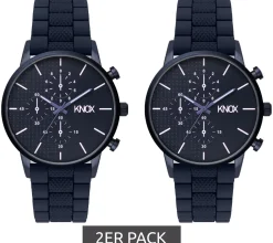 Herrenuhren|Herrenuhren*KNOX 2er Sparpack Herren Armband-Uhr analoge Quarz-Uhr mit Silikon-Armband 41mm 01 Navy