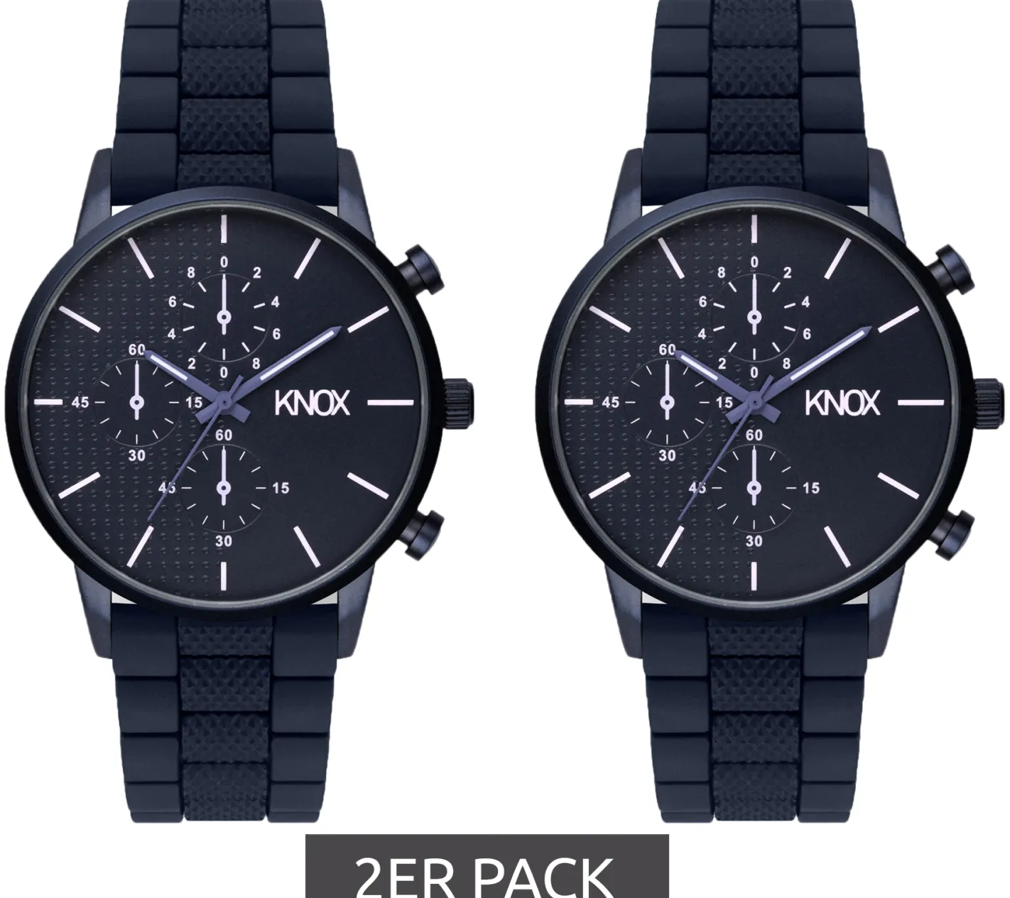 Herrenuhren|Herrenuhren*KNOX 2er Sparpack Herren Armband-Uhr analoge Quarz-Uhr mit Silikon-Armband 41mm 01 Navy