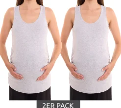 Tops & T-Shirts*neun 9 monate 2er Sparpack Damen Sommer-Top schlichtes Shirt Schwangerschaftsmode 68950144 Grau