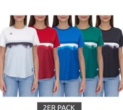 Sportoberbekleidung|Tops & T-Shirts*Outfitter 2er Sparpack OCEAN FABRICS TAHI Damen nachhaltiges Training-Shirt mit Mesh-Einsätzen Fitness-Shirt Kurzarm-Shirt OUT-W-1021-OTW in Grün, Blau, Rot, Schwarz oder Hellblau/Weiß