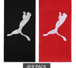 Handtücher*PUMA 4er Sparpack Baumwoll-Badetuch Fitness-Tuch Ftee-Handtuch mit großem Marken-Logo 50cm x 100cm 054553 oder Schwarz Rot