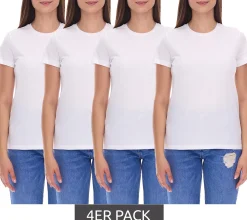 Fitnessmode & Jogginghosen|Tops & T-Shirts*PUMA 4er Sparpack Damen T-Shirt nachhaltiges Baumwoll-Shirt schlichtes Sport-Shirt Fitness-Shirt 678257 01 Weiß