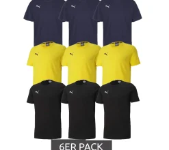 T-Shirts & Tank Tops*PUMA 6er Sparpack TeamGOAL 23 Casual Herren Baumwoll-Shirt mit Logo-Stickerei schlichtes T-Shirts 656578 Schwarz, Navy oder Gelb