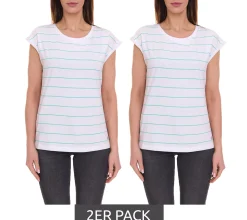 Tops & T-Shirts*Tamaris 2er Sparpack T-Shirt schickes Damen Sommer-Shirt mit Rundhalsausschnitt Baumwoll-Shirt 99612539 Weiß
