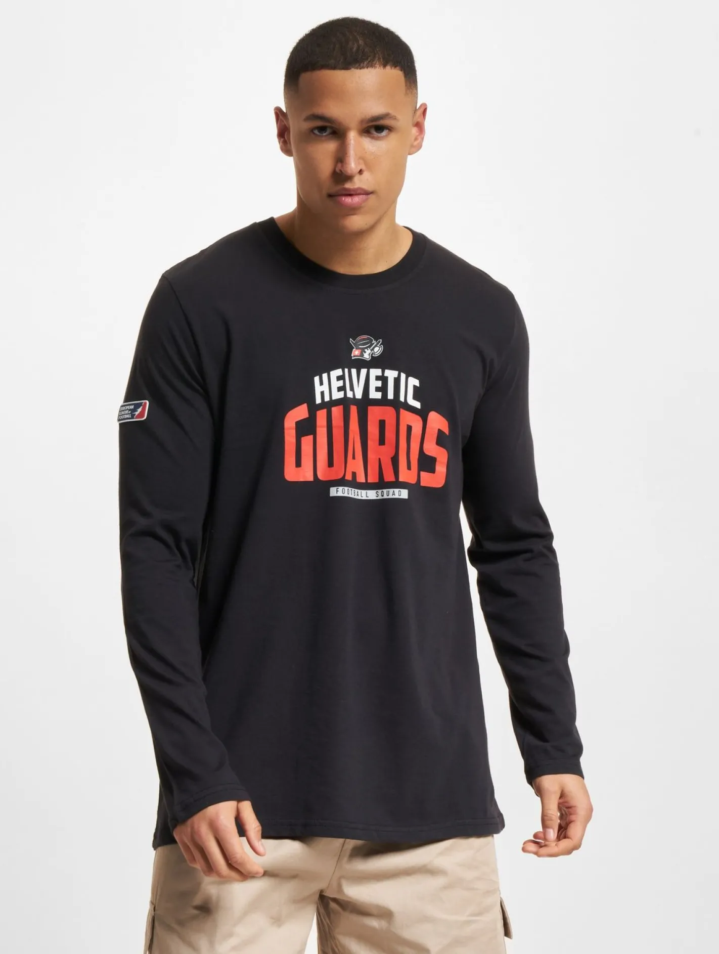 Große Größen|Sweater & Pullover*European League Of Football Helvetic Guards 1 Langarmshirt schwarz