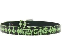 Gürtel*BioworldMerch FALL OUT BOY Gürtel der Alternative-Rock-Band für Damen und Herren Einheitsgröße 100cm mit Rautenmuster und Schriftzug Freizeit-Gürtel Schwarz/Grün