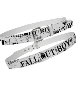 Gürtel*BioworldMerch Fall Out Boy Rockband Leder-Gürtel mit Fall Out Boy-Schriftzug Freizeit-Gürtel BT103233FOB4 Weiß