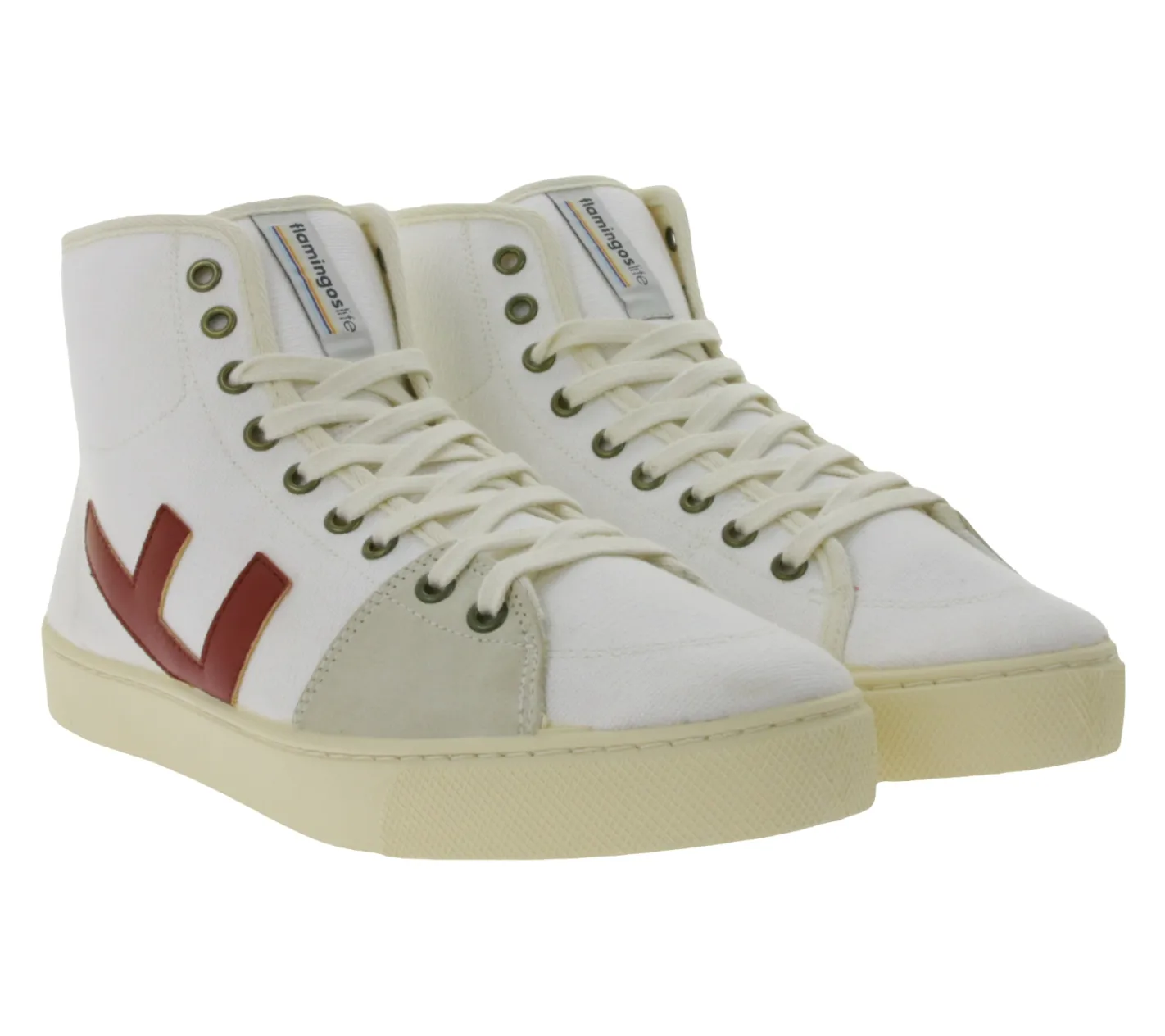 Sneaker & Turnschuhe*FLAMINGOS LIFE El Camino High-Top Sneaker faire- und nachhaltige Alltags-Schuhe aus Canvas Made in Spain Weiß/Rot