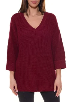 Sweater & Pullover*FLASHLIGHTS Damen Pullover lässiger Strick-Pullover mit V-Ausschnitt 83659659 Weinrot