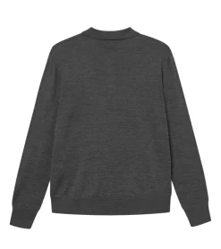 Hemden & Poloshirts*foret Herren Polo-Shirt Langarm-Shirt mit Wollanteil Strick-Pullover Dunkelgrau