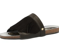 Zehentrenner & Sandalen*Fred de la Bretoniere FRED DELA BRETONIERE Damen Pantolette mit aufgesetzten Fransen Echtleder-Sandale 170010099 0009 Schwarz