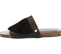 Zehentrenner & Sandalen*Fred de la Bretoniere FRED DELA BRETONIERE Damen Pantolette mit aufgesetzten Fransen Echtleder-Sandale 170010099 0009 Schwarz