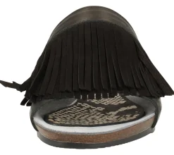 Zehentrenner & Sandalen*Fred de la Bretoniere FRED DELA BRETONIERE Damen Pantolette mit aufgesetzten Fransen Echtleder-Sandale 170010099 0009 Schwarz