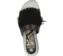 Zehentrenner & Sandalen*Fred de la Bretoniere FRED DELA BRETONIERE Damen Pantolette mit aufgesetzten Fransen Echtleder-Sandale 170010099 0009 Schwarz