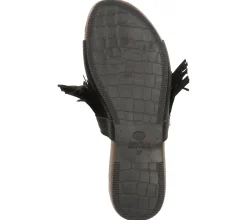 Zehentrenner & Sandalen*Fred de la Bretoniere FRED DELA BRETONIERE Damen Pantolette mit aufgesetzten Fransen Echtleder-Sandale 170010099 0009 Schwarz