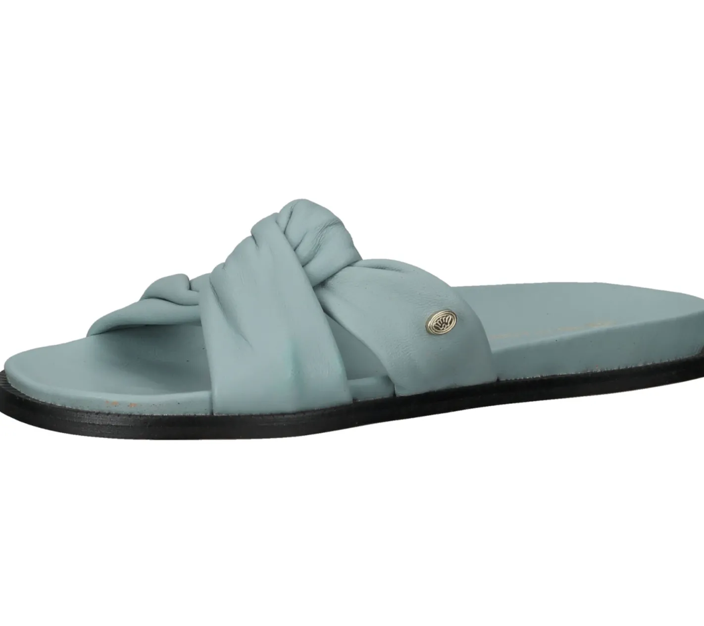 Zehentrenner & Sandalen*Fred de la Bretoniere FRED DELA BRETONIERE Damen Pantolette Echtleder-Sandale mit geknotetem Riemen Sommer-Schuhe 170010217 Hellblau