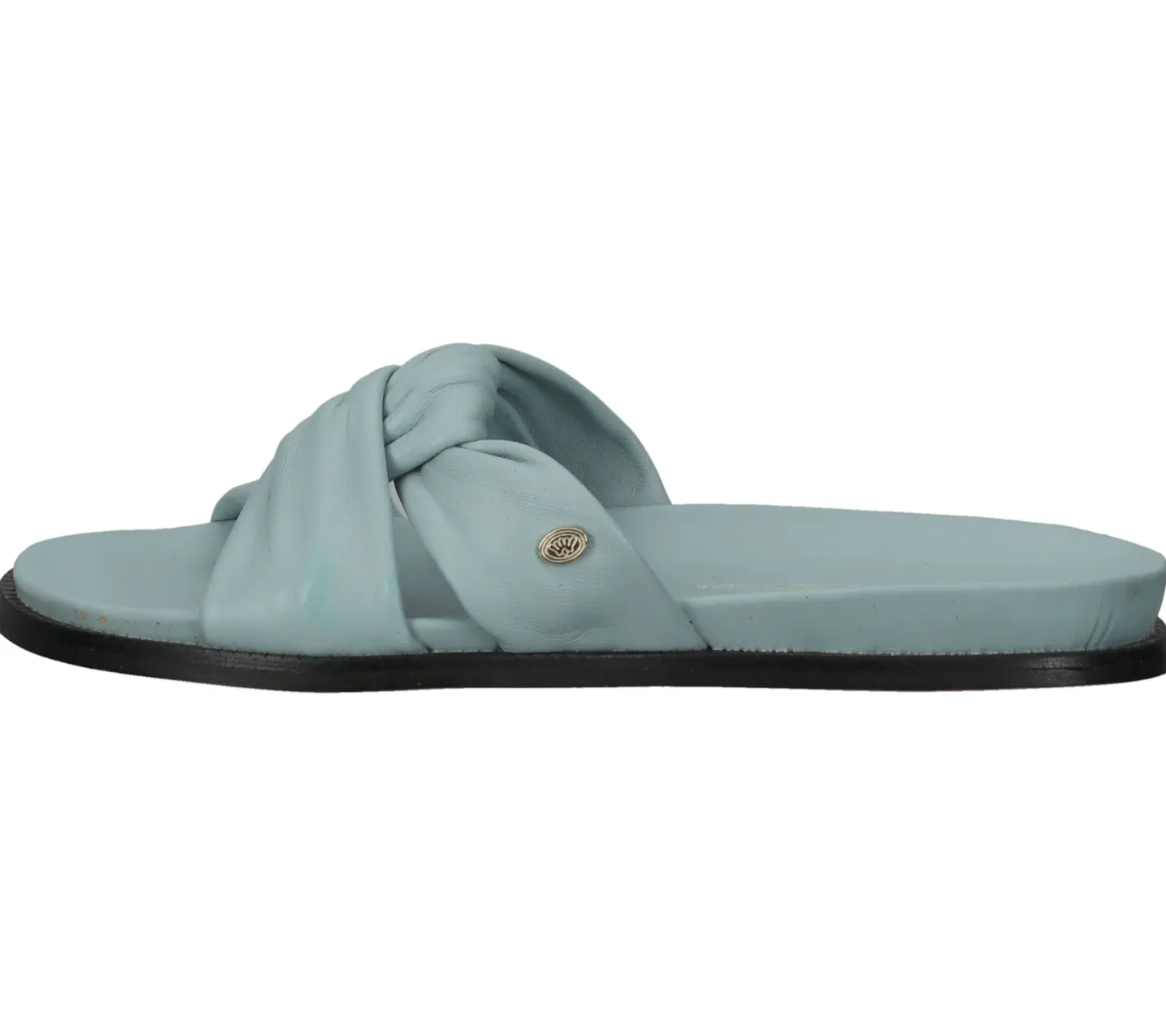 Zehentrenner & Sandalen*Fred de la Bretoniere FRED DELA BRETONIERE Damen Pantolette Echtleder-Sandale mit geknotetem Riemen Sommer-Schuhe 170010217 Hellblau