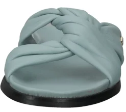 Zehentrenner & Sandalen*Fred de la Bretoniere FRED DELA BRETONIERE Damen Pantolette Echtleder-Sandale mit geknotetem Riemen Sommer-Schuhe 170010217 Hellblau