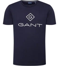 T-Shirts & Tank Tops*GANT Herren T-Shirt mit großem Marken-Print Baumwoll-Shirt Rundhals-Shirt 2023000 433 Navy