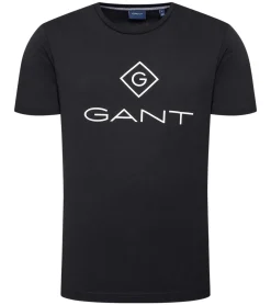 T-Shirts & Tank Tops*GANT Herren T-Shirt mit großem Marken-Print Baumwoll-Shirt Rundhals-Shirt 2023000 5 Schwarz