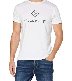 T-Shirts & Tank Tops*GANT Herren T-Shirt mit großem Marken-Print Baumwoll-Shirt Rundhals-Shirt 2023000 110 Weiß