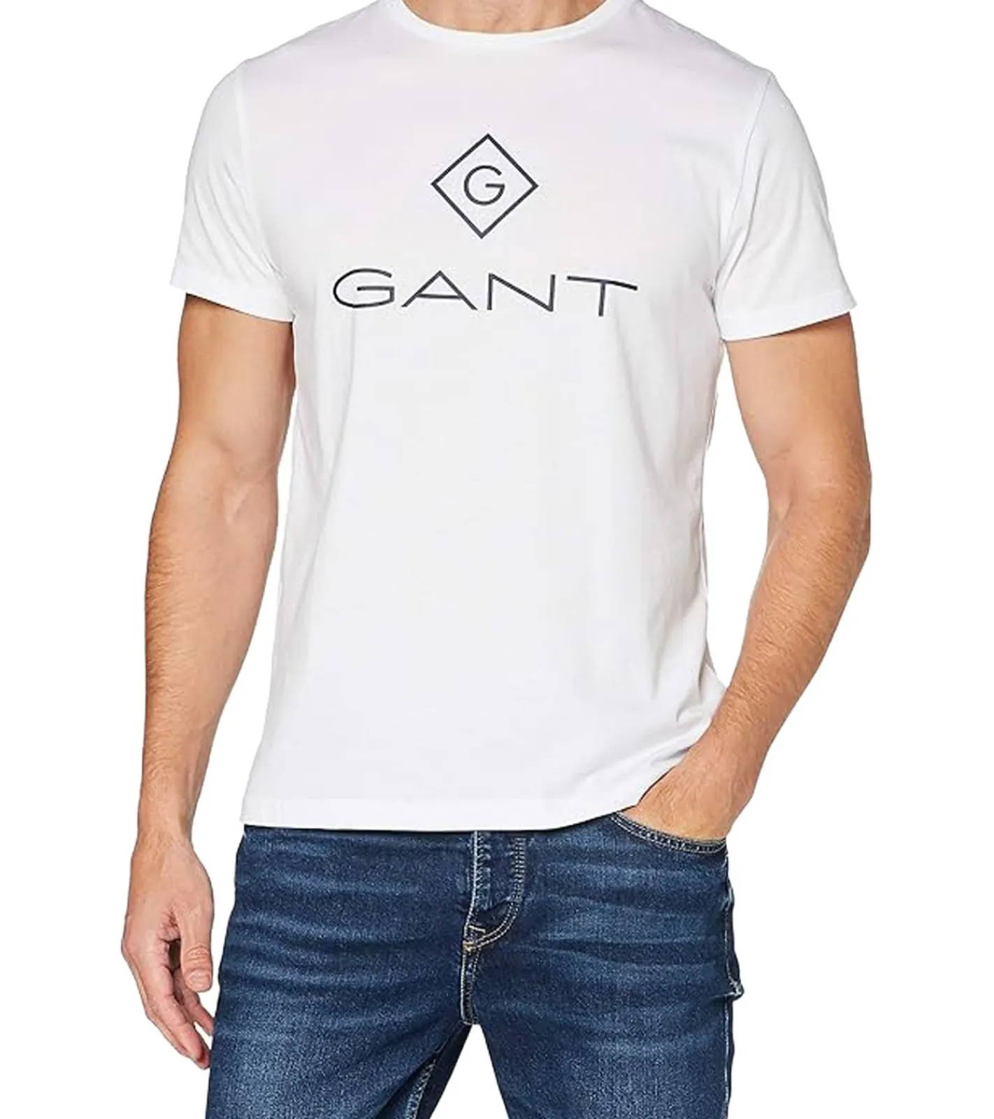 T-Shirts & Tank Tops*GANT Herren T-Shirt mit großem Marken-Print Baumwoll-Shirt Rundhals-Shirt 2023000 110 Weiß