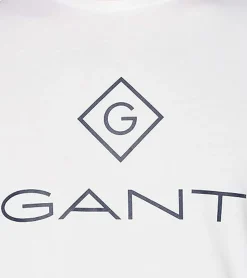 T-Shirts & Tank Tops*GANT Herren T-Shirt mit großem Marken-Print Baumwoll-Shirt Rundhals-Shirt 2023000 110 Weiß