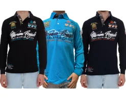 Hemden & Poloshirts*GEOGRAPHICAL NORWAY Kipawa Herren Polo-Shirt mit Knopfleiste Langarm-Shirt Baumwoll-Shirt Schwarz, Türkis oder Navy