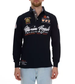 Hemden & Poloshirts*GEOGRAPHICAL NORWAY Kipawa Herren Polo-Shirt mit Knopfleiste Langarm-Shirt Baumwoll-Shirt Schwarz, Türkis oder Navy