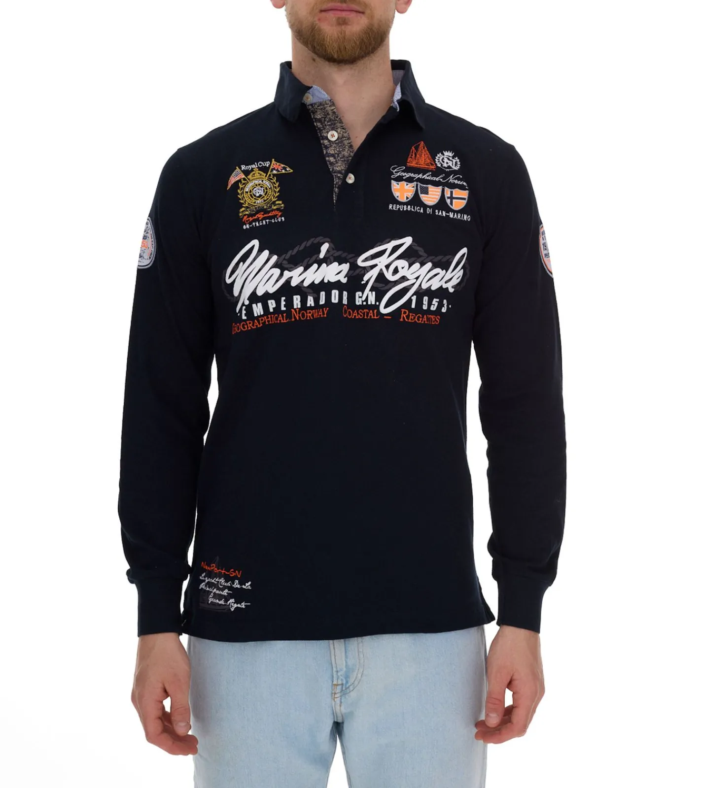 Hemden & Poloshirts*GEOGRAPHICAL NORWAY Kipawa Herren Polo-Shirt mit Knopfleiste Langarm-Shirt Baumwoll-Shirt Schwarz, Türkis oder Navy