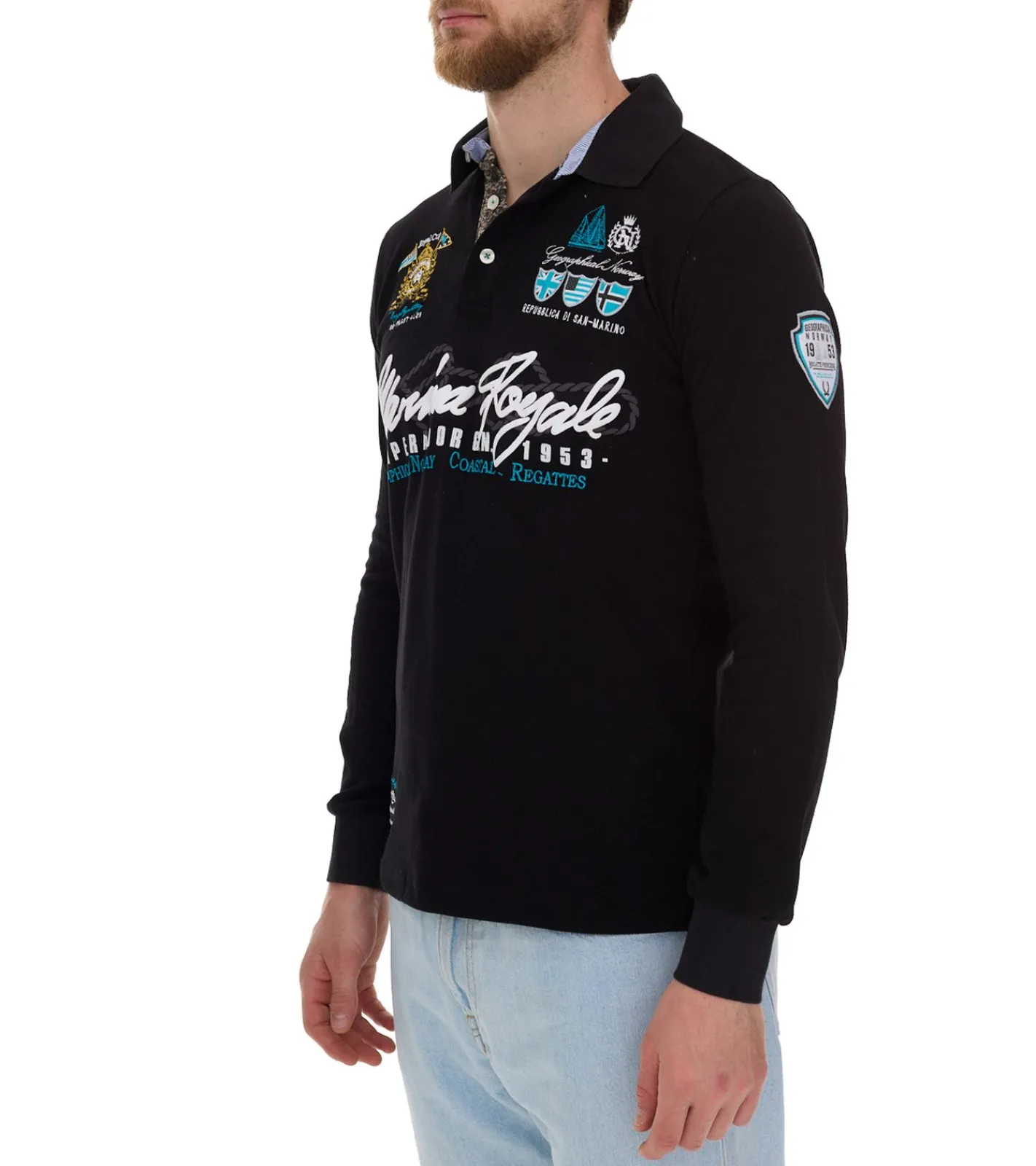 Hemden & Poloshirts*GEOGRAPHICAL NORWAY Kipawa Herren Polo-Shirt mit Knopfleiste Langarm-Shirt Baumwoll-Shirt Schwarz, Türkis oder Navy