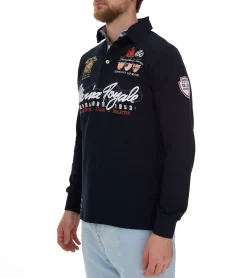 Hemden & Poloshirts*GEOGRAPHICAL NORWAY Kipawa Herren Polo-Shirt mit Knopfleiste Langarm-Shirt Baumwoll-Shirt SN500H Dunkelblau