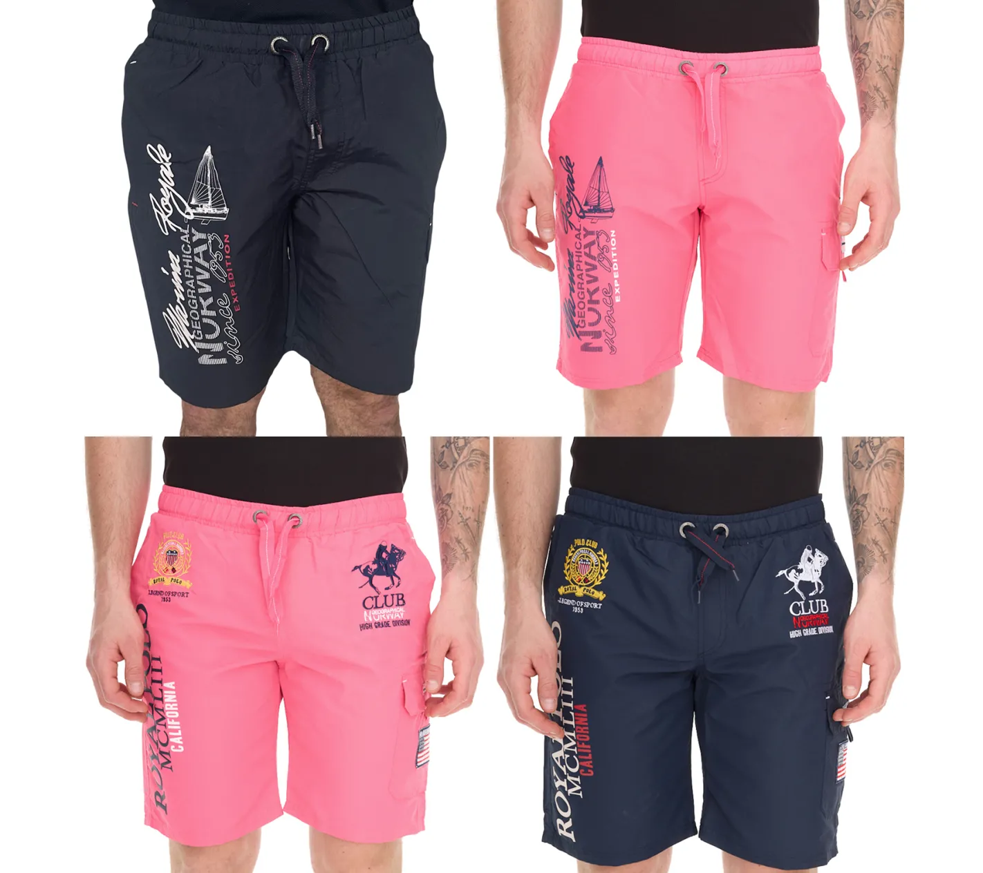 Nachtwäsche & Bademode|Shorts & Bermudas*GEOGRAPHICAL NORWAY Quara/Quoyal Herren Badehose Schwimm-Hose mit Logo-Print Bade-Shorts mit Taschen Schwimm-Shorts Navy oder Pink