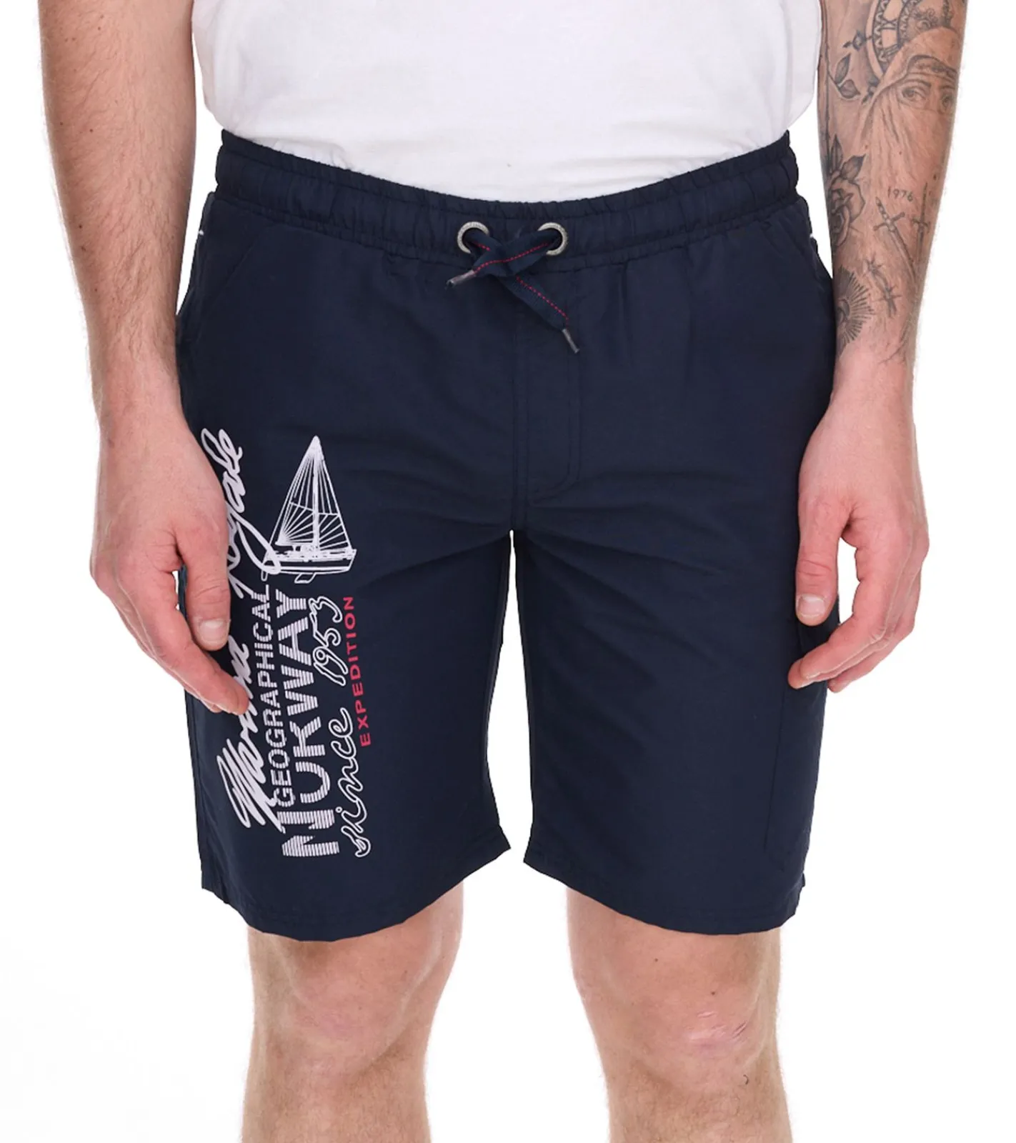 Nachtwäsche & Bademode|Shorts & Bermudas*GEOGRAPHICAL NORWAY Quara/Quoyal Herren Badehose Schwimm-Hose mit Logo-Print Bade-Shorts mit Taschen Schwimm-Shorts Navy oder Pink