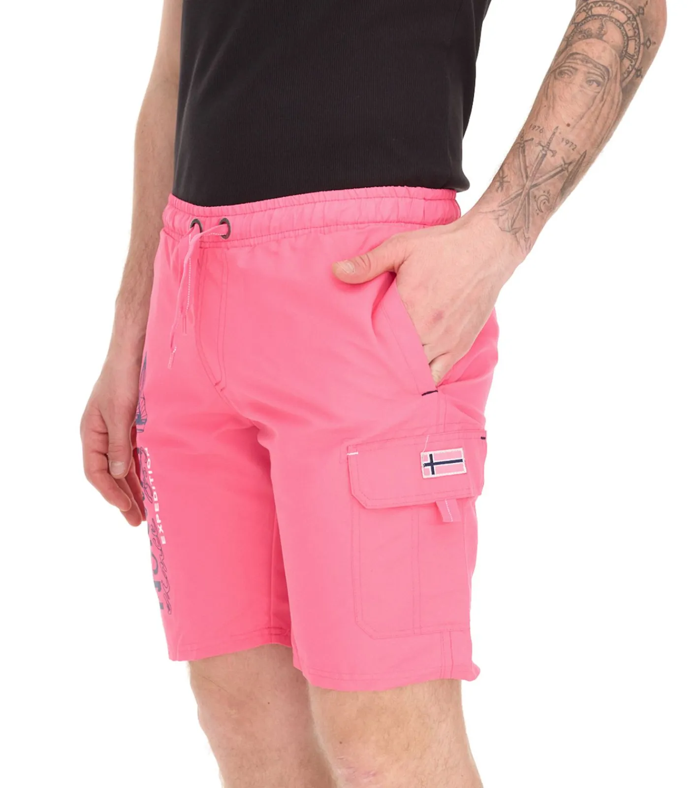 Nachtwäsche & Bademode|Shorts & Bermudas*GEOGRAPHICAL NORWAY Quara/Quoyal Herren Badehose Schwimm-Hose mit Logo-Print Bade-Shorts mit Taschen Schwimm-Shorts Navy oder Pink