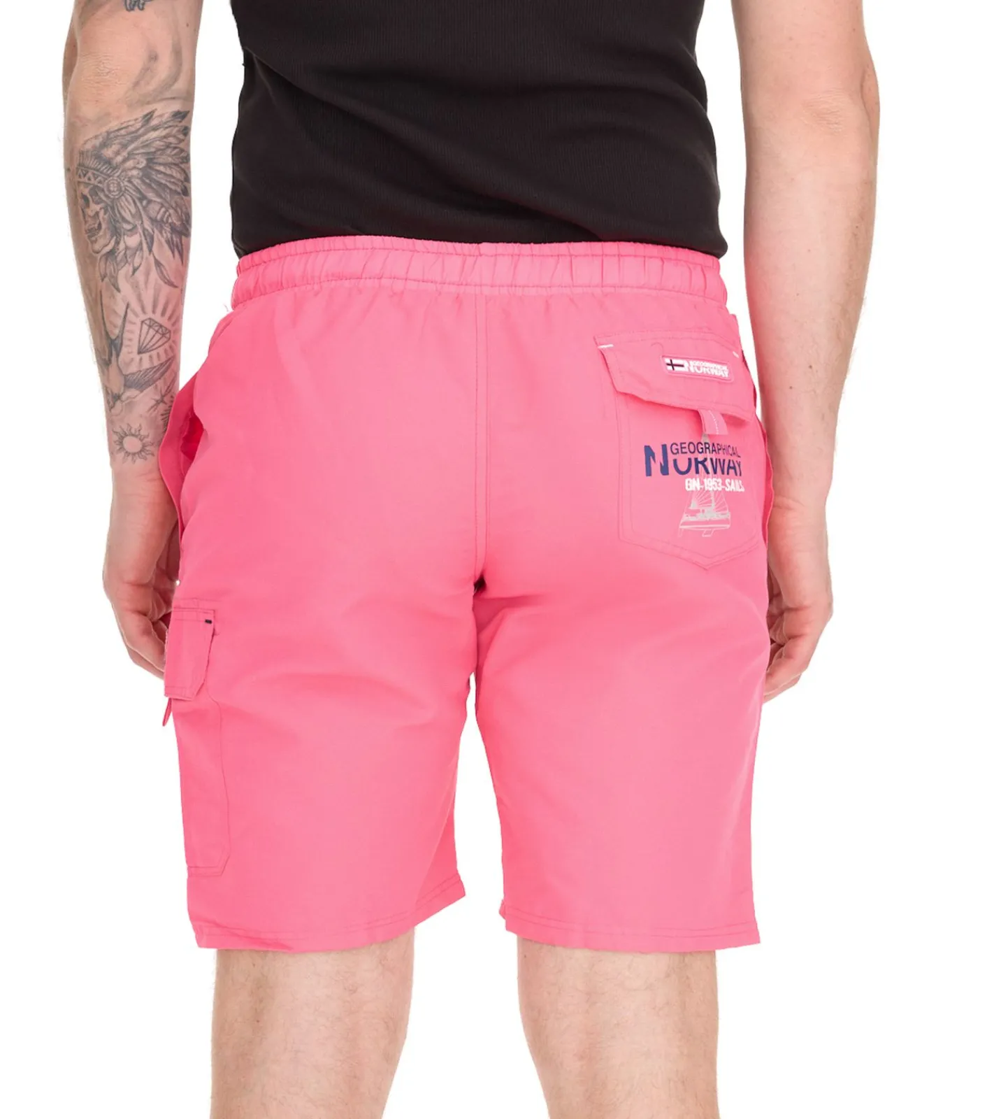 Nachtwäsche & Bademode|Shorts & Bermudas*GEOGRAPHICAL NORWAY Quara/Quoyal Herren Badehose Schwimm-Hose mit Logo-Print Bade-Shorts mit Taschen Schwimm-Shorts Navy oder Pink