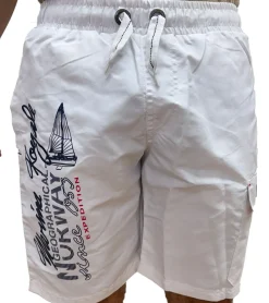 Nachtwäsche & Bademode|Shorts & Bermudas*GEOGRAPHICAL NORWAY Quara Herren Schwimm-Hose mit Print und Farbakzenten Badehose stylische Schwimm-Shorts 001 Weiß