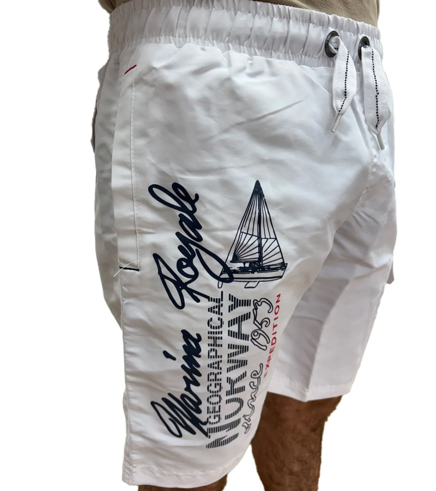 Nachtwäsche & Bademode|Shorts & Bermudas*GEOGRAPHICAL NORWAY Quara Herren Schwimm-Hose mit Print und Farbakzenten Badehose stylische Schwimm-Shorts 001 Weiß
