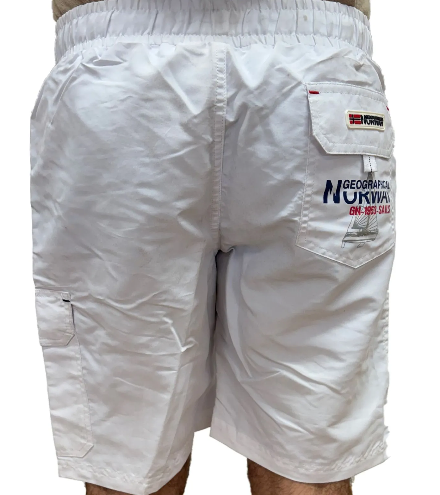Nachtwäsche & Bademode|Shorts & Bermudas*GEOGRAPHICAL NORWAY Quara Herren Schwimm-Hose mit Print und Farbakzenten Badehose stylische Schwimm-Shorts 001 Weiß
