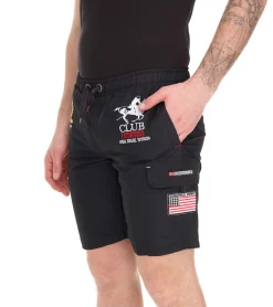 Nachtwäsche & Bademode|Shorts & Bermudas*GEOGRAPHICAL NORWAY Quoyal Herren Schwimm-Hose mit Print und Farbakzenten Badehose stylische Schwimm-Shorts 001 Schwarz