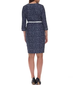 Große Größen|Kleider*O46bpx gepunktetes Damen Frühlings-Kleid inklusive Gürtel Strand-Outfit Midi-Kleid 940590 Dunkelblau/Weiß