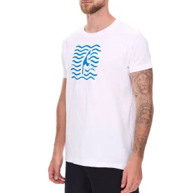 T-Shirts & Tank Tops*green SYLT Herren Baumwoll-Shirt mit Wellenoptik und Sylt Grafik 0100-007 Weiß