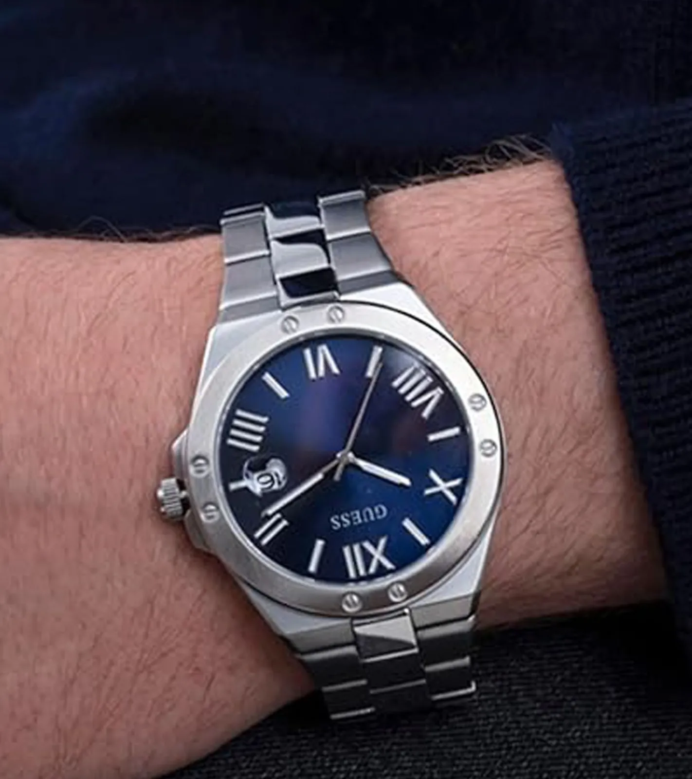 Herrenuhren|Herrenuhren*GUESS Perspective Herren Armbanduhr mit Datumsanzeige Quarz-Uhr 41mm Edelstahl-Uhr GW0276G1 Silber