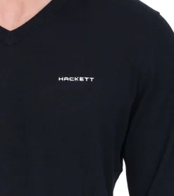 Pullover & Sweater*HACKETT LONDON GOLF Herren Baumwoll-Pullover Strick-Pullover mit V-Ausschnitt Langarm-Shirt HMX5000F Schwarz