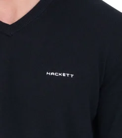 Pullover & Sweater*HACKETT LONDON GOLF Herren Baumwoll-Pullover Strick-Pullover mit V-Ausschnitt Langarm-Shirt HMX500F Schwarz