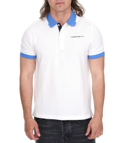 Hemden & Poloshirts*HACKETT LONDON GOLF Herren Baumwoll-Shirt Polo-Shirt Kurzarm-Shirt Pique-Strick HMX1005D Weiß/Hellblau