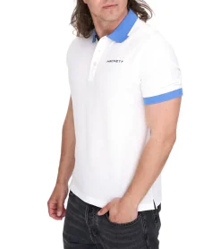Hemden & Poloshirts*HACKETT LONDON GOLF Herren Baumwoll-Shirt Polo-Shirt Kurzarm-Shirt Pique-Strick HMX1005D Weiß/Hellblau